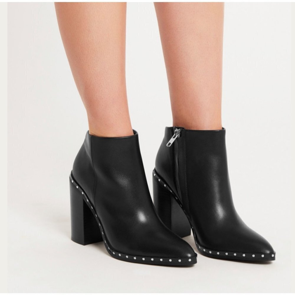 Sol Sana Black Leather Ankle Boots with Silver Studs